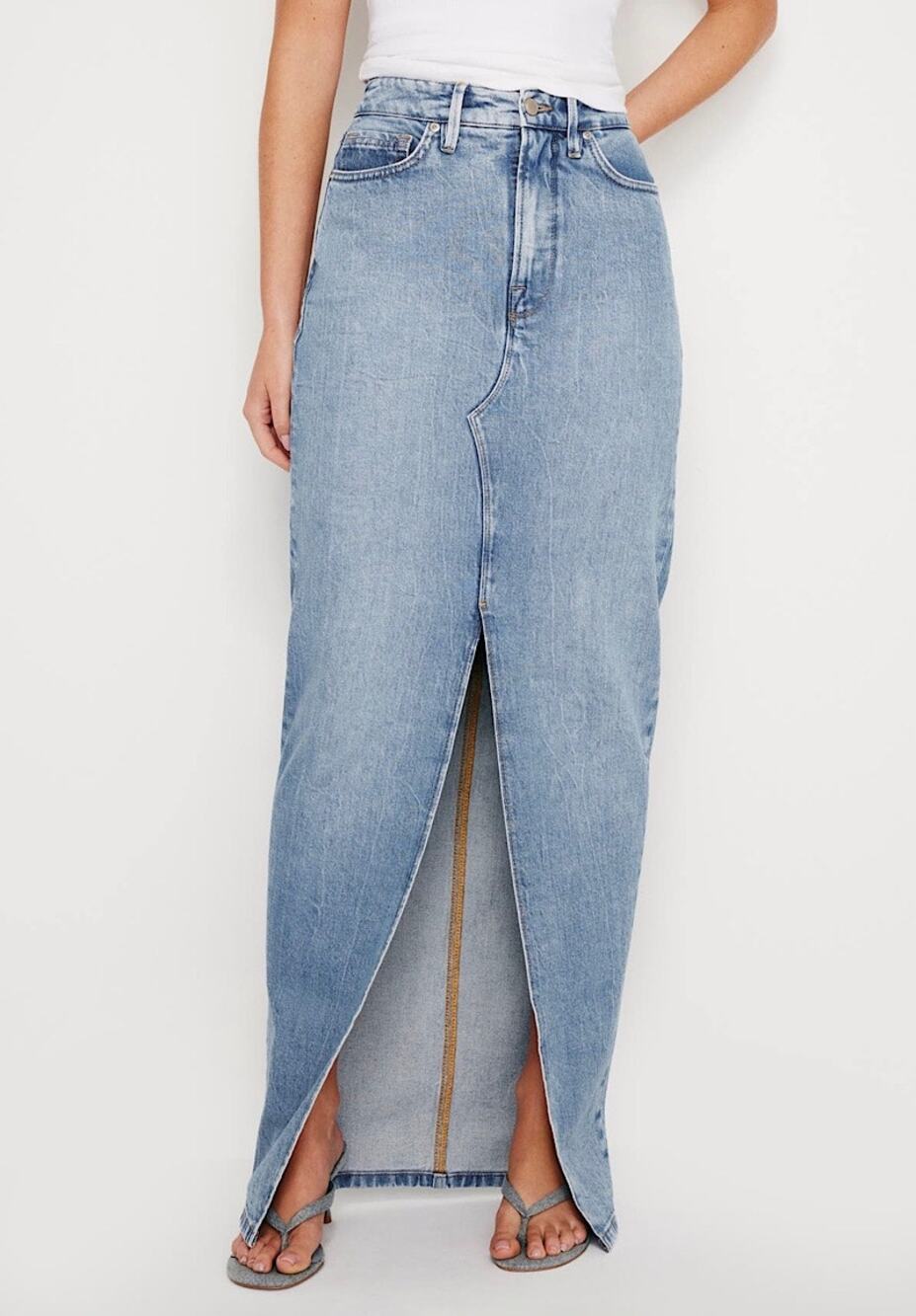 NWT Good American Slit Front Denim Maxi Skirt Size 10